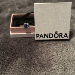 Pandora Silver Ring with Deep Blue Gem